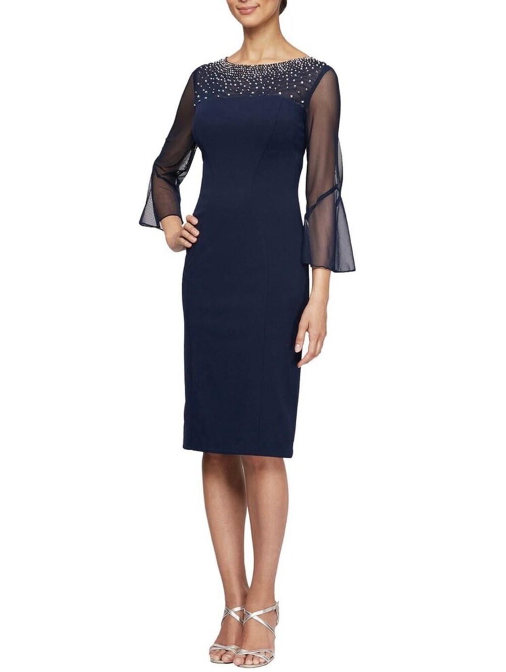Alex Evenings Embellished Illusion Short Shift Dress Size 18 Navy NWT $208